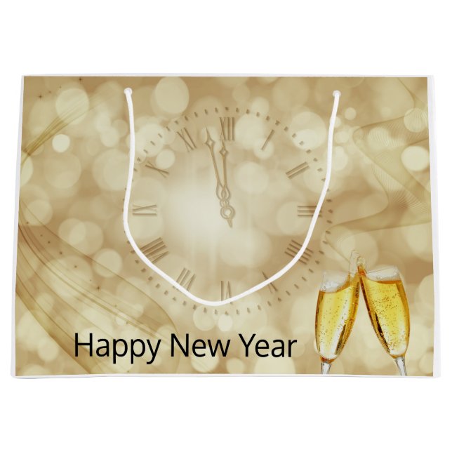 Grand Sac Cadeau Réveillon du Nouvel An avec lunettes de champagne (Devant)