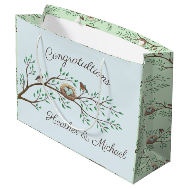 Grand Sac Cadeau Robin Oiseaux Nid Oeufs Baby shower de printemps (Dos Angle)