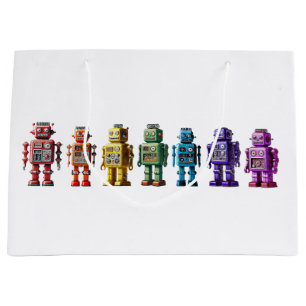 Grand Sac Cadeau Robots arc-en-ciel