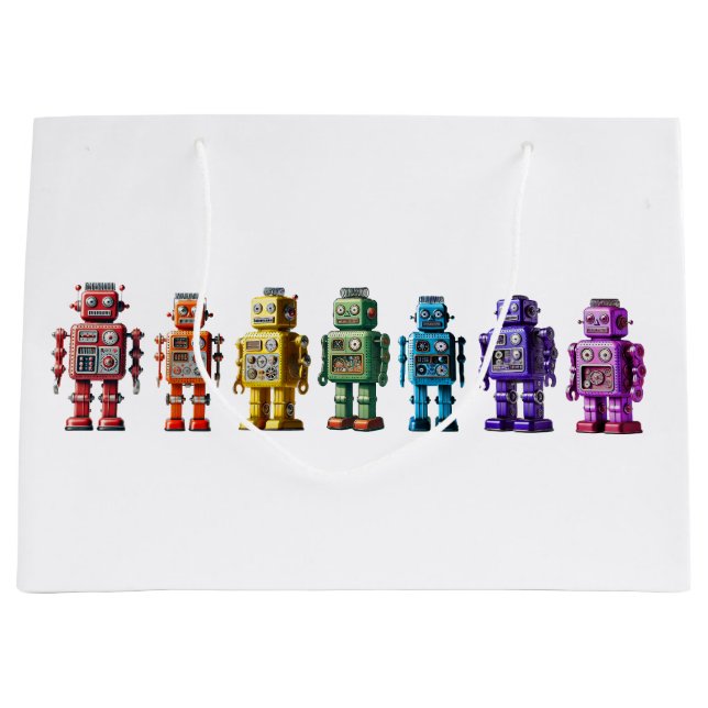 Grand Sac Cadeau Robots arc-en-ciel (Devant)