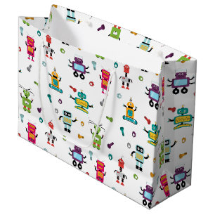 Grand Sac Cadeau Robots multicolores mignons Motif robotique pour e
