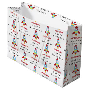 Grand Sac Cadeau Rocket Spacship Lancement Nom personnalisé Anniver