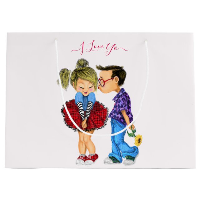 Grand Sac Cadeau Romantique Couple Love Cadeau - Je t'aime (Devant)