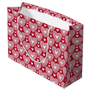 Grand Sac Cadeau Romantique Red Lace Heart Saint Valentin Motif