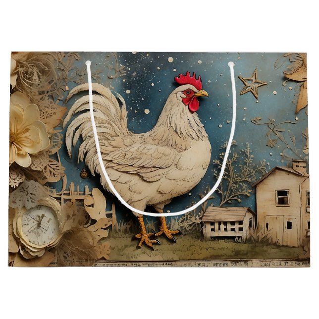 Grand Sac Cadeau Rooster Old macdonald Farm Collage (Devant)