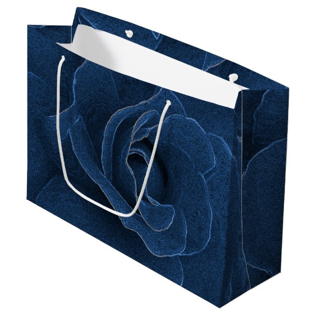 Grand Sac Cadeau Rose bleu velours (Devant Angle)