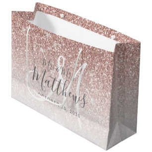 Grand Sac Cadeau Rose Chic Parties scintillant or Script Monogramme