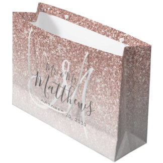 Grand Sac Cadeau Rose Chic Parties scintillant or Script Monogramme