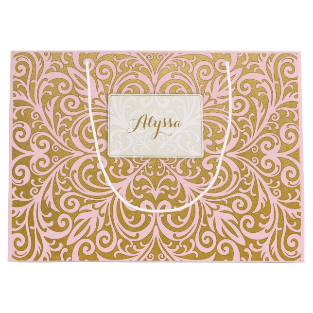 Grand Sac Cadeau Rose classieux chic et fascinant personnalisé et (Devant)