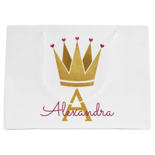 Grand Sac Cadeau Rose de Gold Blush blanche de princesse Crown Rose