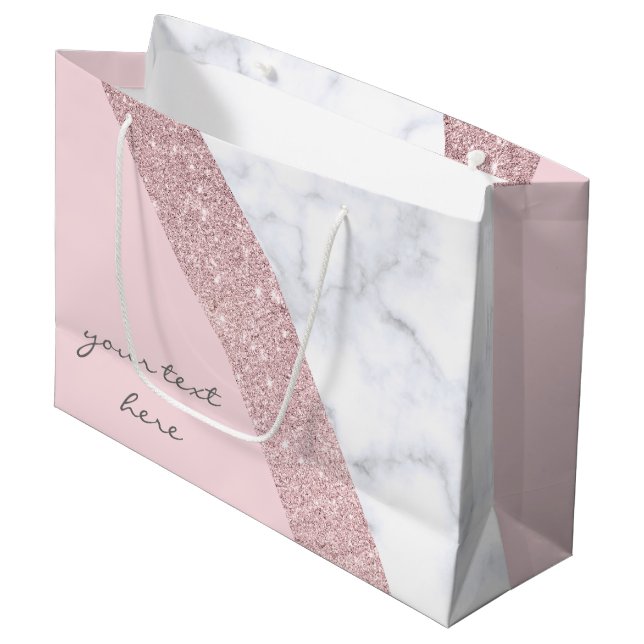 Grand Sac Cadeau rose de marbre blanc de parties scintillantes (Devant Angle)