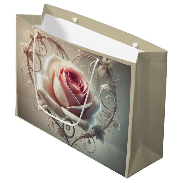 Grand Sac Cadeau Rose et Cœur (Devant Angle)