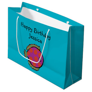 Grand Sac Cadeau Rose et poissons à pois oranges