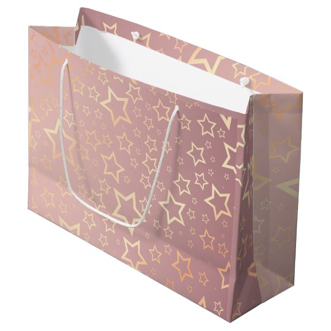 grand sac cadeau rose étoiles dorées (Devant Angle)