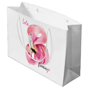 Grand Sac Cadeau Rose exotique moderne Flamant rose Aquarelle