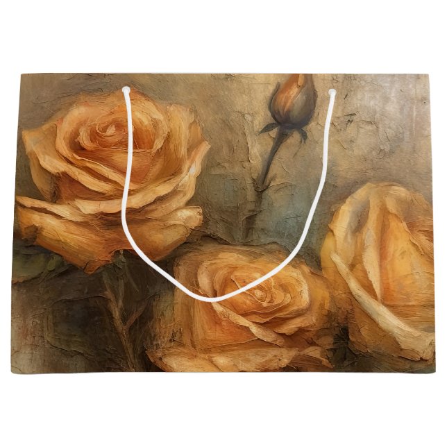 Grand Sac Cadeau Rose Floral Romantique Pêche (Devant)