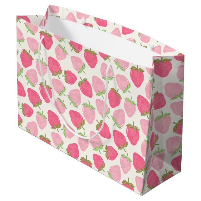 Grand Sac Cadeau Rose Fraise Féminin et Fruité  (Dos Angle)