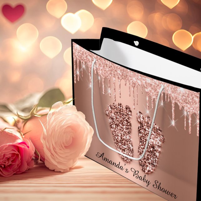 Grand Sac Cadeau Rose Gold Baby shower Pieds Garçon Nom de la fille (Rose Gold Baby Shower Feet Boy Girl Name Large Gift Bag)