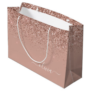Grand Sac Cadeau Rose Gold Blush Pink Parties scintillant Script Mo