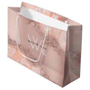 Grand Sac Cadeau Rose Gold Blush rose Agate Parties scintillant de