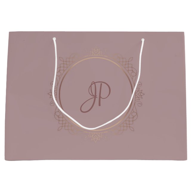 Grand Sac Cadeau Rose Gold Elegant Monogram Modèle tendance (Devant)