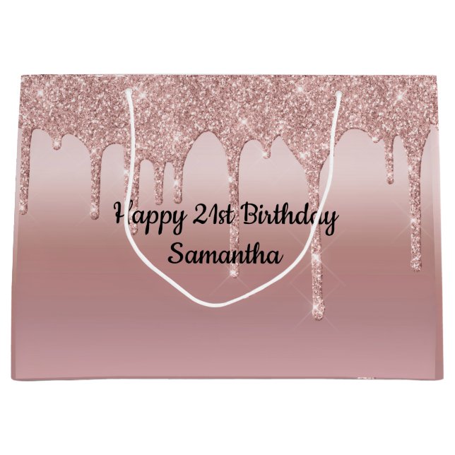 Grand Sac Cadeau Rose Gold Rose Pâle Pailleté Personnalisé (Devant)