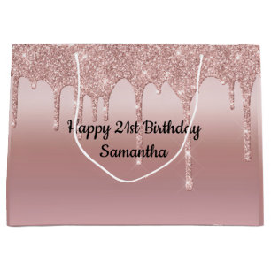 Grand Sac Cadeau Rose Gold Rose Pâle Paillettes Personnalisées