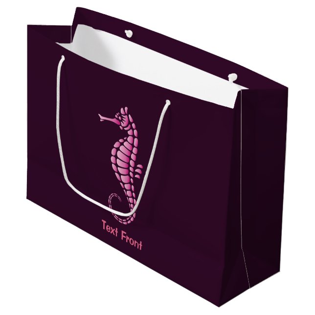 Grand Sac Cadeau Rose hippocampe (Devant Angle)