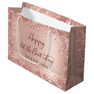 Grand Sac Cadeau Rose moderne Parties scintillant or Monogramme 60e