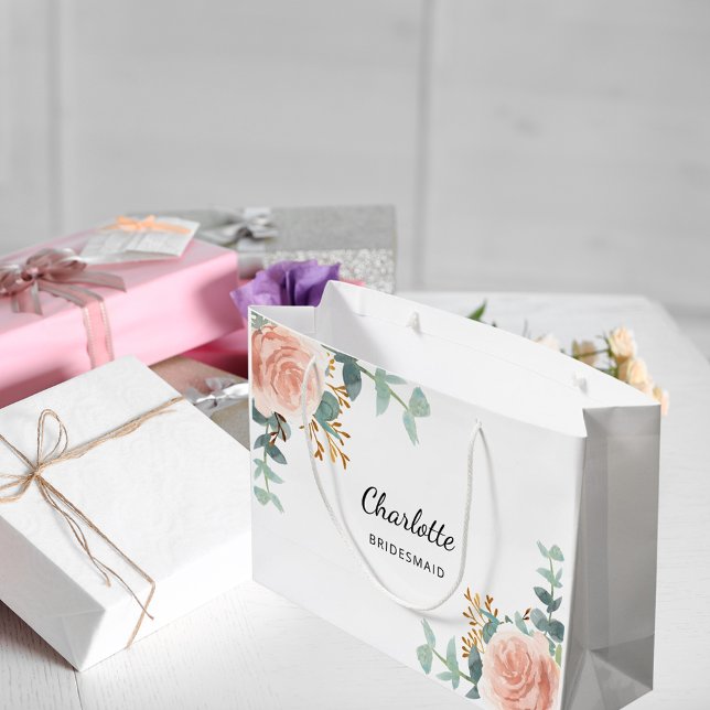 Grand Sac Cadeau Rose or floral sauge vert bridesmaid (Créateur téléchargé)