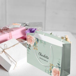 Grand Sac Cadeau Rose or floral sauge vert bridesmaid