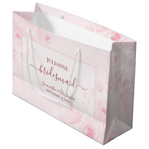 Grand Sac Cadeau Rose Pâle Bohème Chic Floral Mariage Demoiselle d'