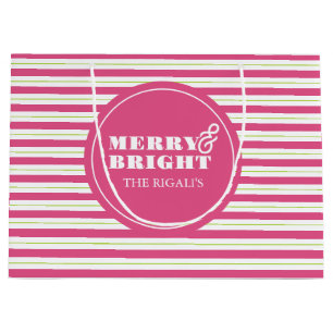 Grand Sac Cadeau Rose personnalisé Noël Merry & Bright
