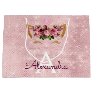 Grand Sac Cadeau Rose Princess Kitten Rose Gold Blush Pink Parties