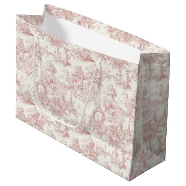 Grand Sac Cadeau Rose romantique français toile motif campagne (5) (Devant Angle)
