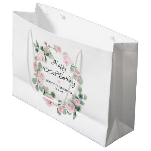 Grand Sac Cadeau Rose rose florale Eucalyptus couronne 100e anniver