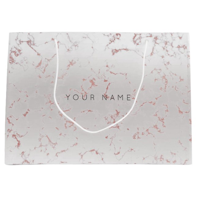 Grand Sac Cadeau Rose rose Or Blush Marbre Métallurgique Cadeau Gri (Devant)