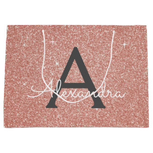 Grand Sac Cadeau Rose Rose Parties scintillant Or & Monogramme étin