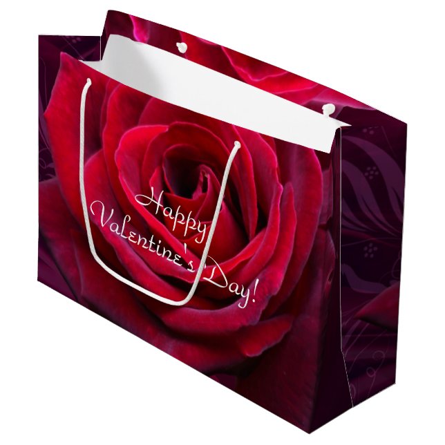 Grand Sac Cadeau rose rouge Valentin (Devant Angle)