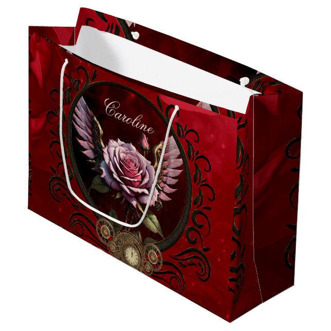 Grand Sac Cadeau Rose Steampunk (Devant Angle)