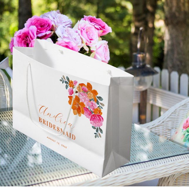 Grand Sac Cadeau Rose vif orange vibrant floral robe de demoiselle  (Créateur téléchargé)