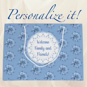 Grand Sac Cadeau Roses bleues délavées de style vintage personnalis