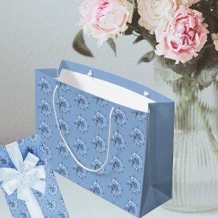 Grand Sac Cadeau Roses Bleues Délavées Vintage Toutes Occasions