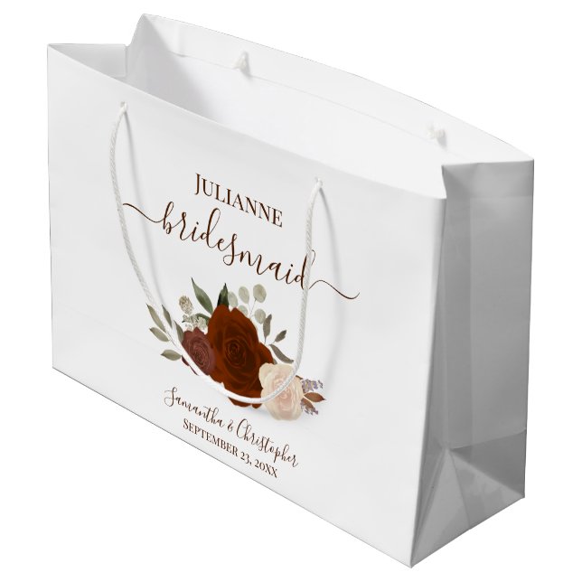 Grand Sac Cadeau Roses Bohèmes Orange Rouille Mariage Demoiselles d (Dos Angle)
