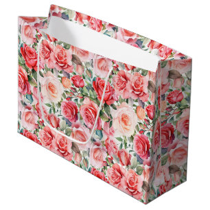 Grand Sac Cadeau Roses d'aquarelle rose romantique