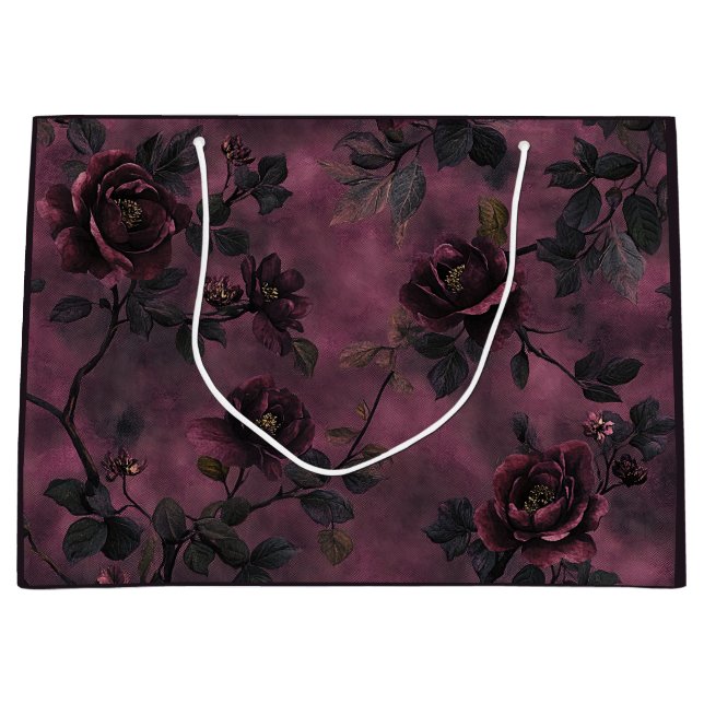 Grand Sac Cadeau Roses élégantes. Fond rose profond.  (Devant)