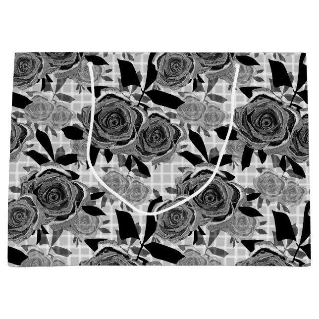 Grand Sac Cadeau Roses noirs, rose, noirs et gris (Devant)