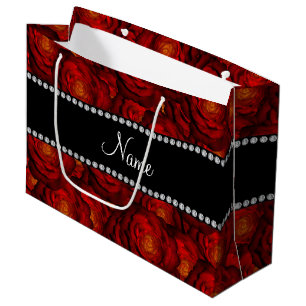 Grand Sac Cadeau Roses rouge foncé nommés personnalisés