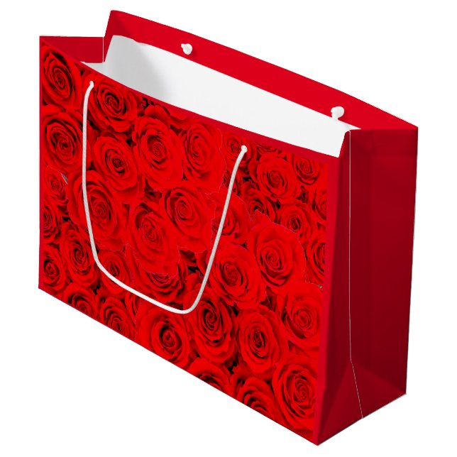 Grand Sac Cadeau Roses rouges à fleur chaude (Devant Angle)