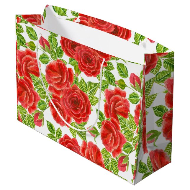 Grand Sac Cadeau Roses rouges aquarelle transparente motif (Dos Angle)